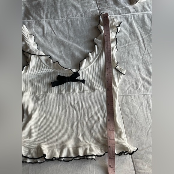 Urban Outfitters White Black Lettuce Trim Babydoll Top Medium Coquette Dollcore - Picture 3 of 9